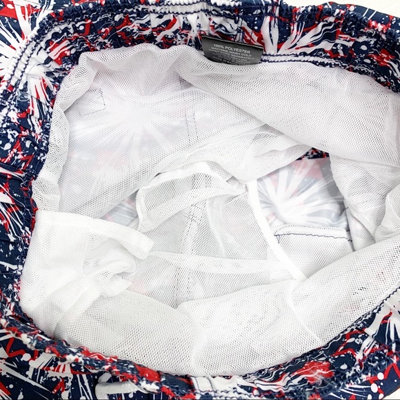 NWOT Jake Austin Fireworks Swim Trunks Red White Blue Men’s Sz S - Picture 3 of 7